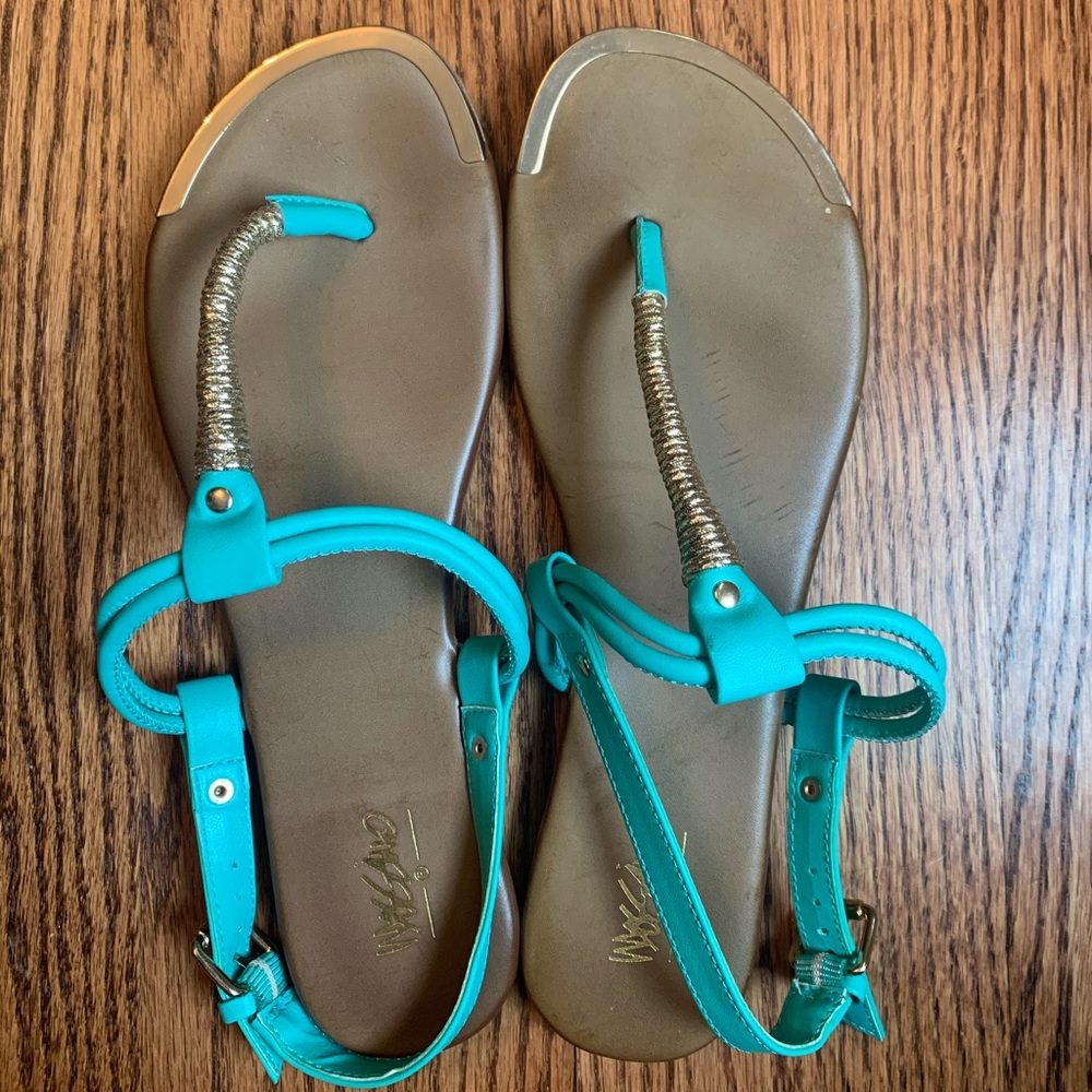 Gold and teal Sandals